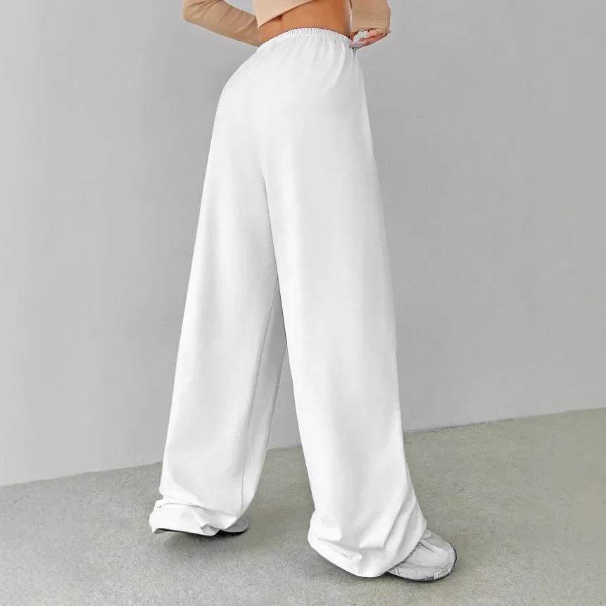 Women's Casual Wide Leg Trousers - Elastic Waist, Pure Color Pants - Buy Center US