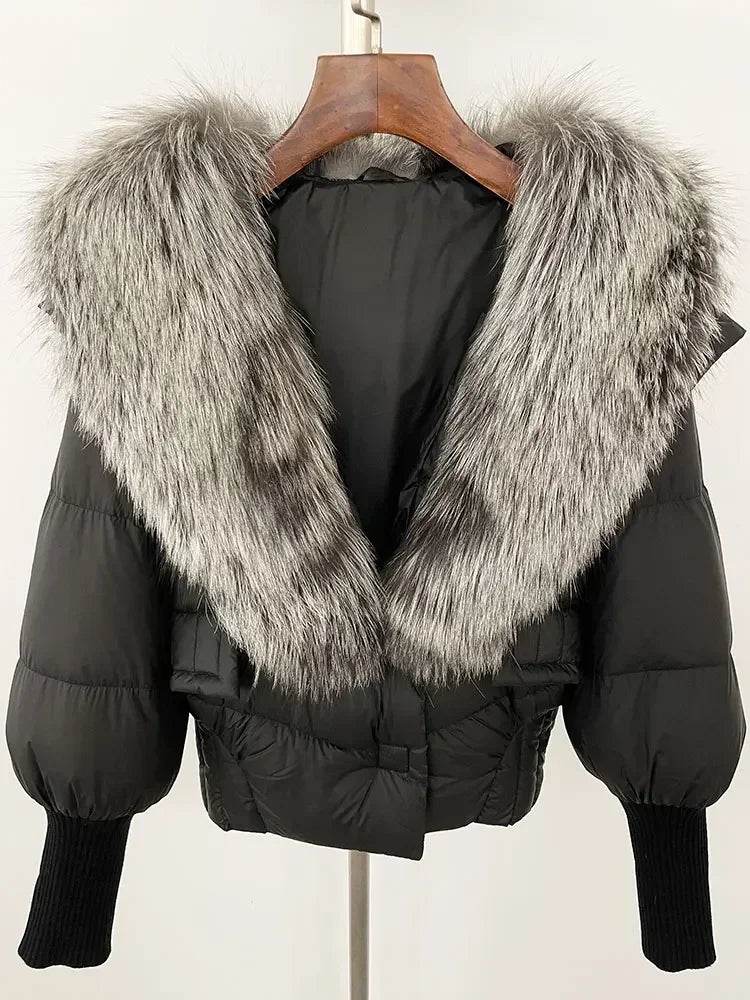 Elegant Casual Women’s Raccoon Fur Collar Coat - Winter Jacket 2024 - Buy Center US