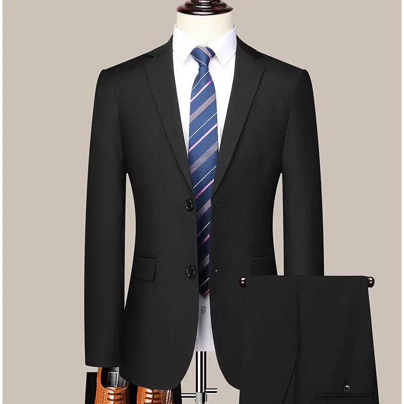 Korean Slim-Fit Men's Two-Piece Suit Set - Stylish Business Formal Attire - Buy Center US