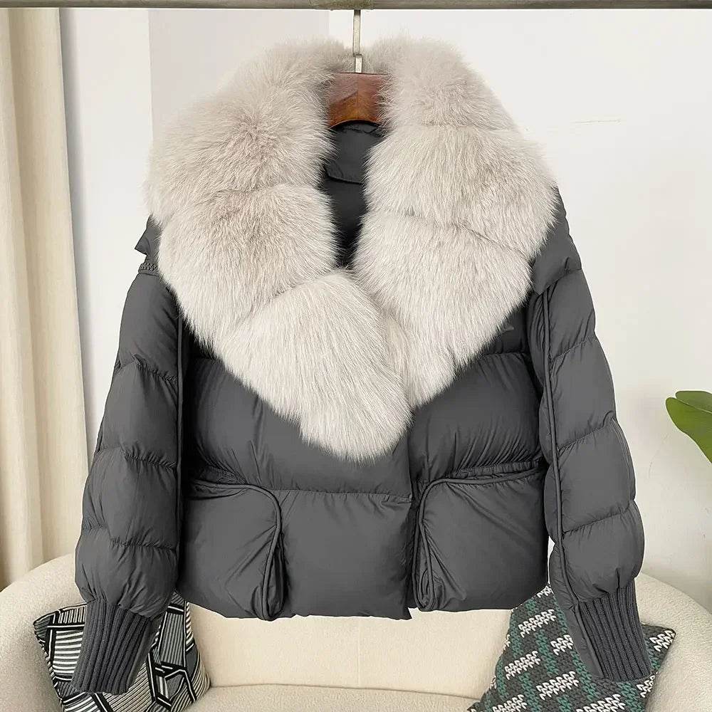 Women's Thick Warm Fox Fur Collar Coat - Casual Duck Down Jacket - Buy Center US