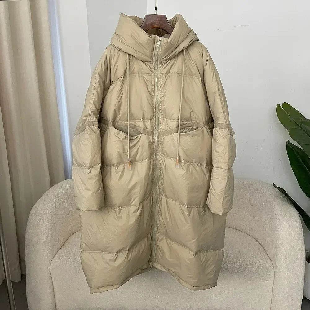 Women's White Duck Down Jacket - Thick, Hooded, Extra-Long Winter Coat - Buy Center US