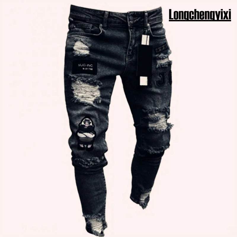 Men's Stretch Skinny Jeans - Grey Blue Black Hip Hop Denim Trousers - Buy Center US