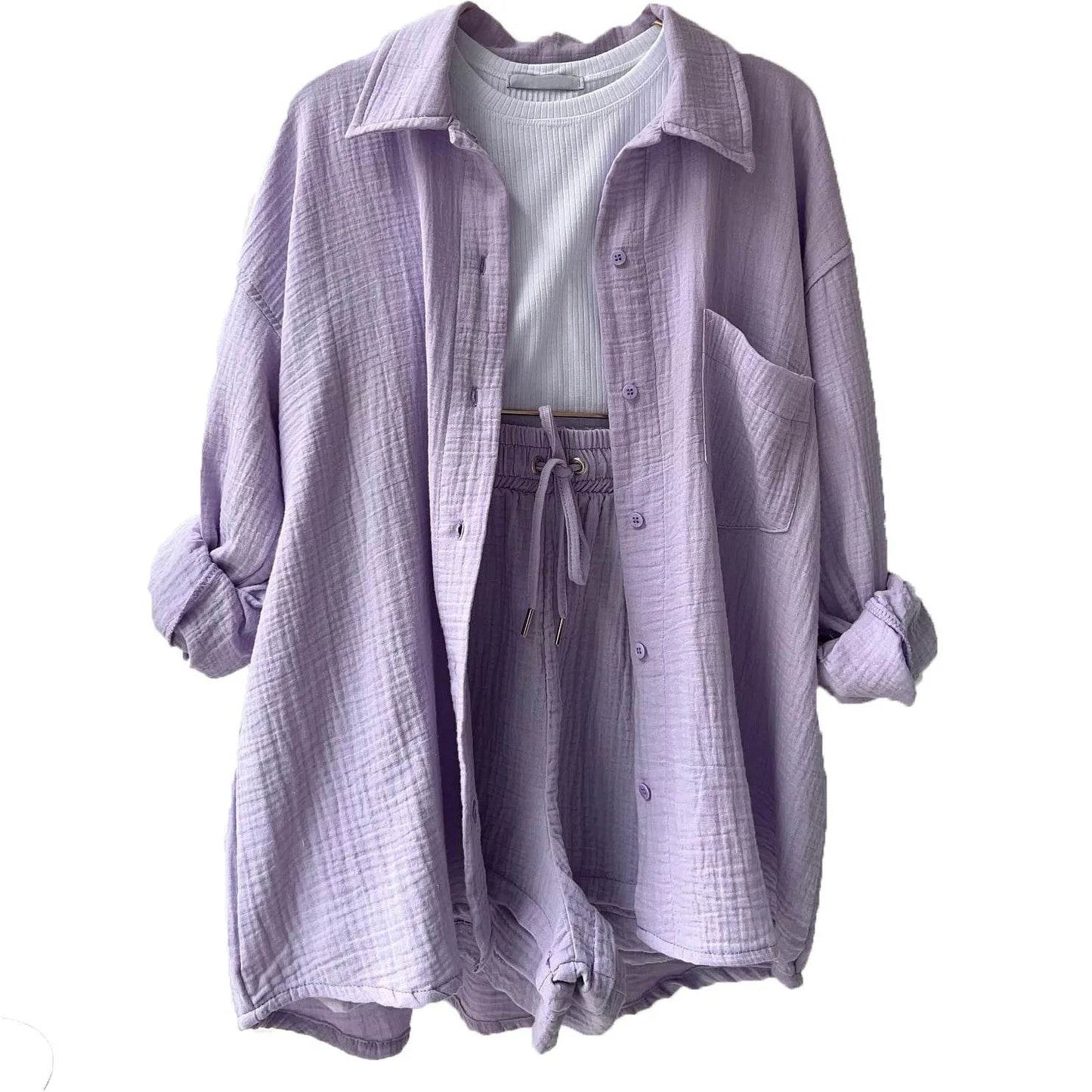 Women's Summer Shorts Set - White Casual Outfit with Long Shirt - Buy Center US