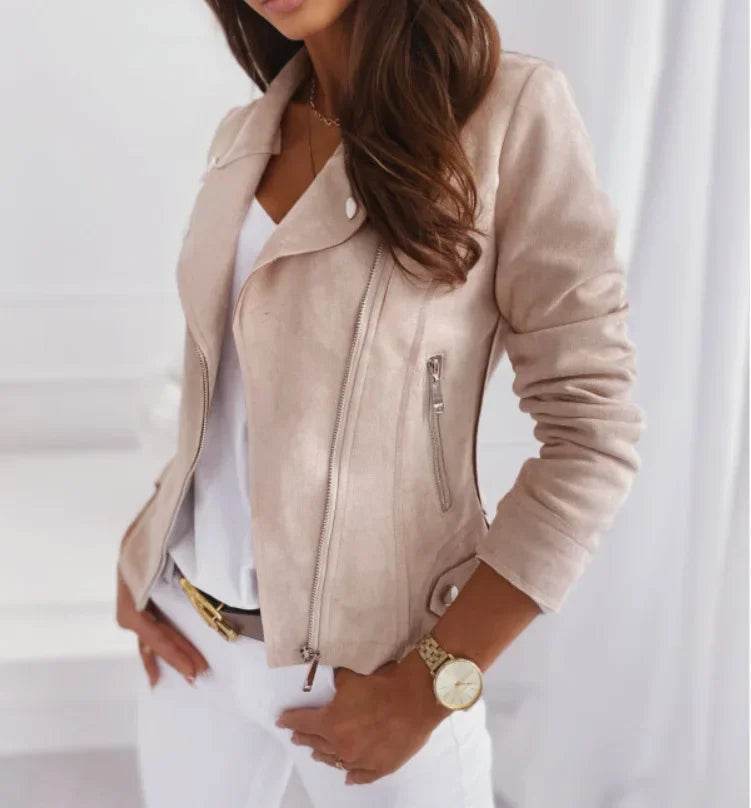 Autumn Women’s Asymmetrical Suede Jacket - Slim Fit Motorcycle Style - Buy Center US