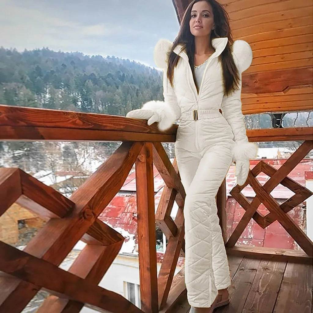 Women's Winter Ski Jumpsuit - Thick Down Coat with Zipper Closure - Buy Center US