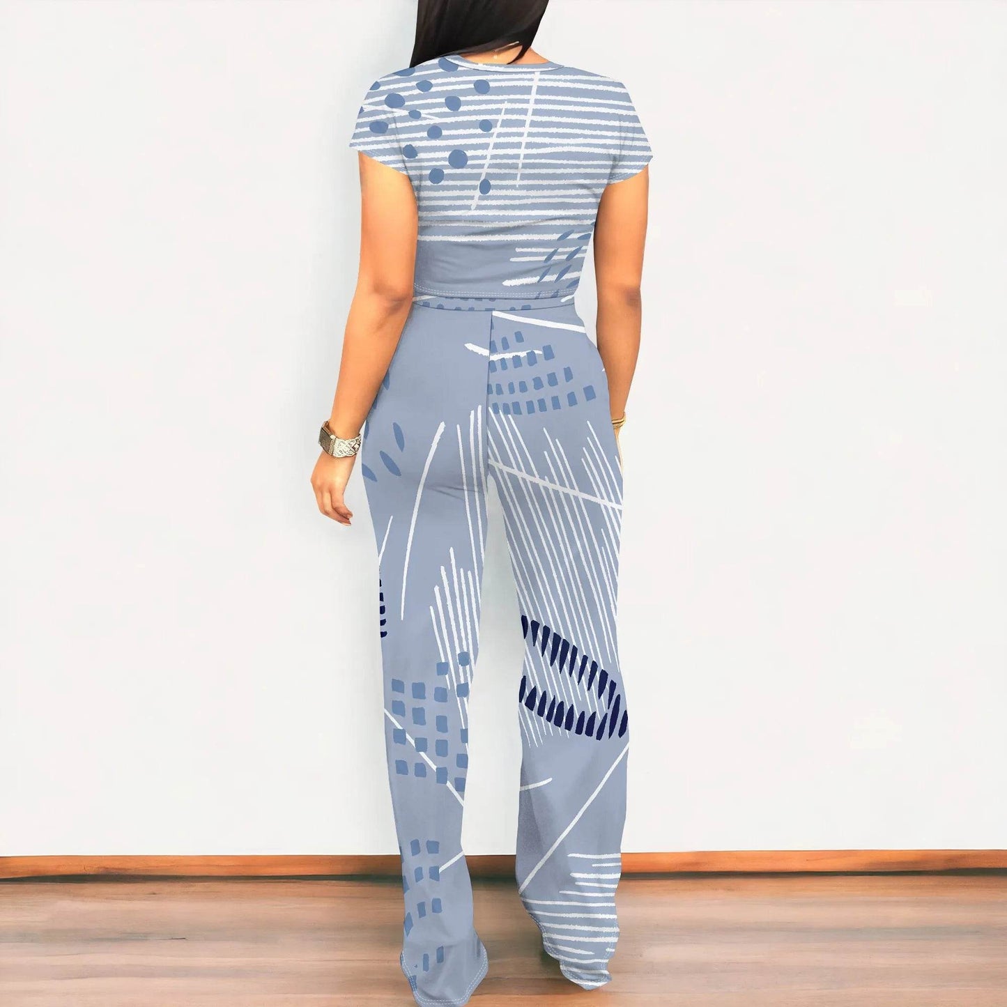 Women's Summer Two-Piece Outfit - Crop Top & Wide Leg Pants Set - Buy Center US