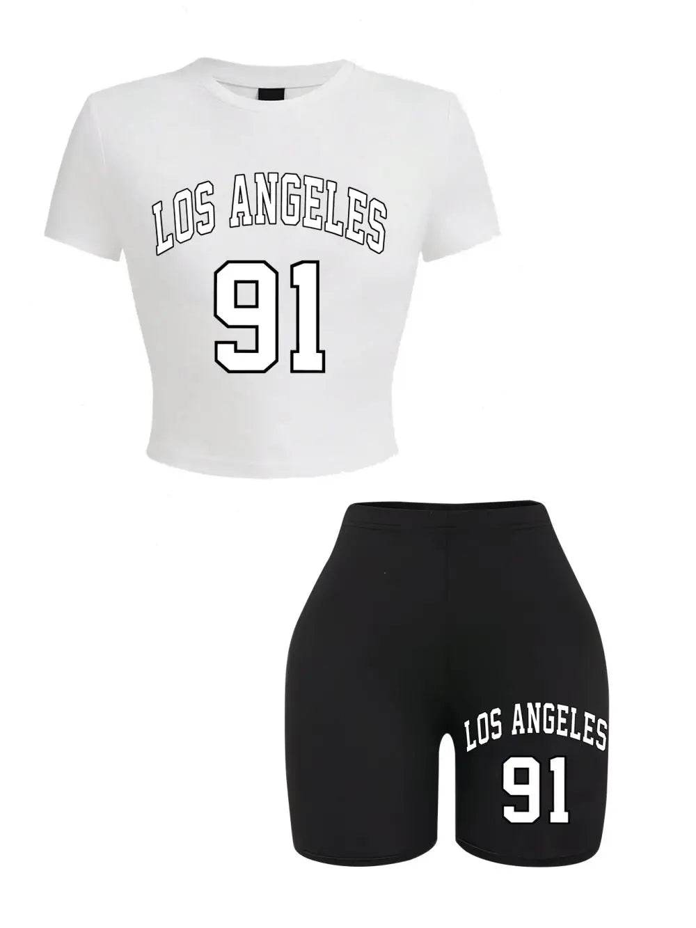 Teekossc Women's Slim Crop T-Shirt & Shorts Set - NYC Art Print - Buy Center US