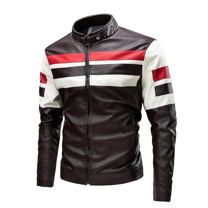 Btsukimi Men's Leather Motorcycle Jacket - Stylish Patchwork & Zipper Design - Buy Center US