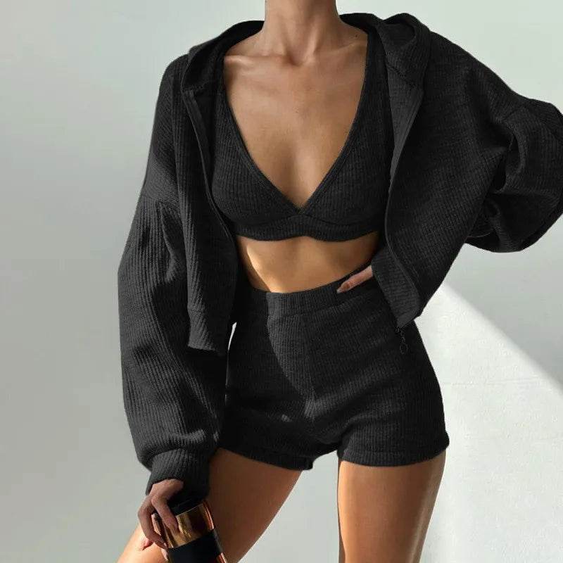 FUXIONGFU Women's 3 Piece Set - Casual Tracksuit Hoodie & Shorts - Buy Center US
