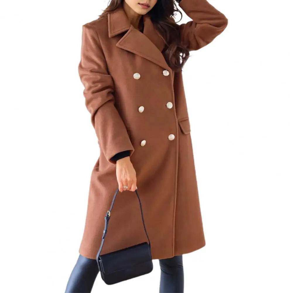 SANWOOD Women’s Double-Breasted Overcoat - Turn-Down Collar, Casual Style - Buy Center US