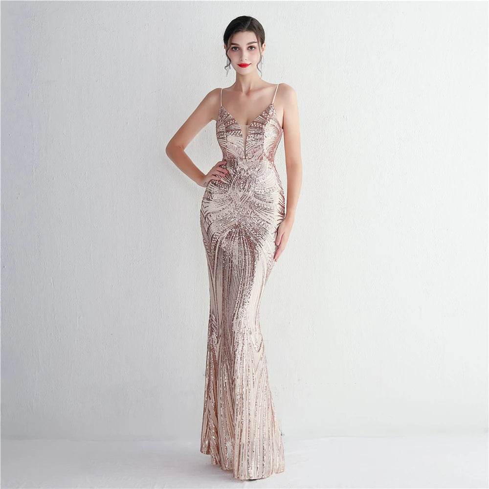 HBLL Sexy V Neck Maxi Dress - Purple Sequin Formal Gown for Parties - Buy Center US