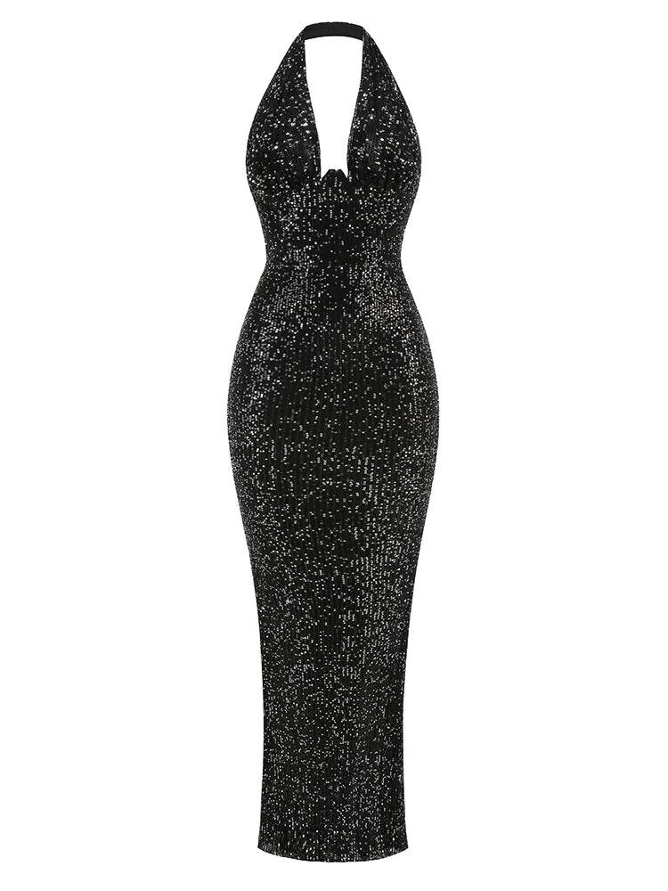 Green Maxi Dress for Women - Sexy V Neck Sleeveless Sequined Gown - Buy Center US