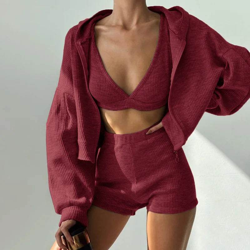 FUXIONGFU Women's 3 Piece Set - Casual Tracksuit Hoodie & Shorts - Buy Center US