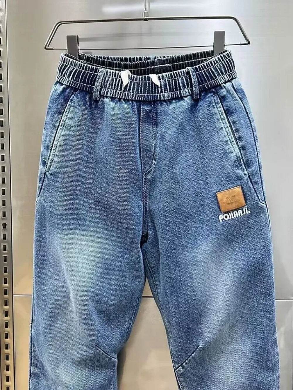 Korean Fashion Men’s Denim Harem Pants - Embroidered Loose Fit Jeans - Buy Center US