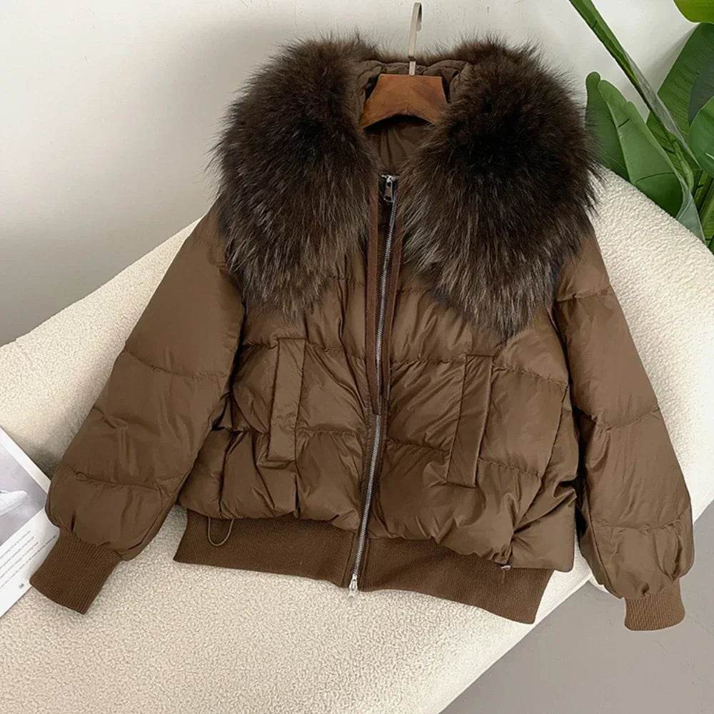 Women's Super Warm Duck Down Coat - Real Raccoon Fur Collar - Buy Center US