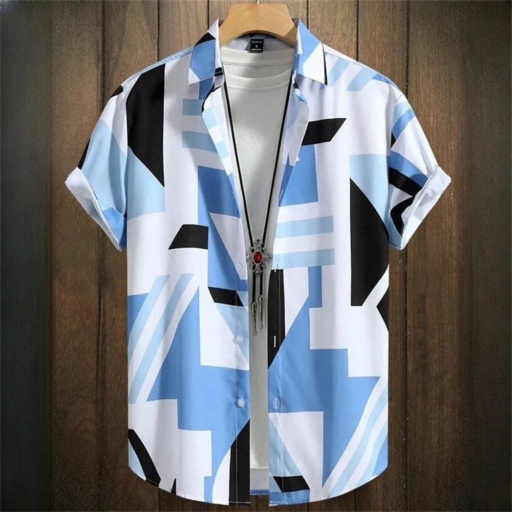 3D Printed Color Block Men's Hawaiian Shirt - Short Sleeve Casual Blouse - Buy Center US