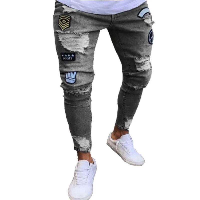 Men's Stretch Skinny Jeans - Grey Blue Black Hip Hop Denim Trousers - Buy Center US