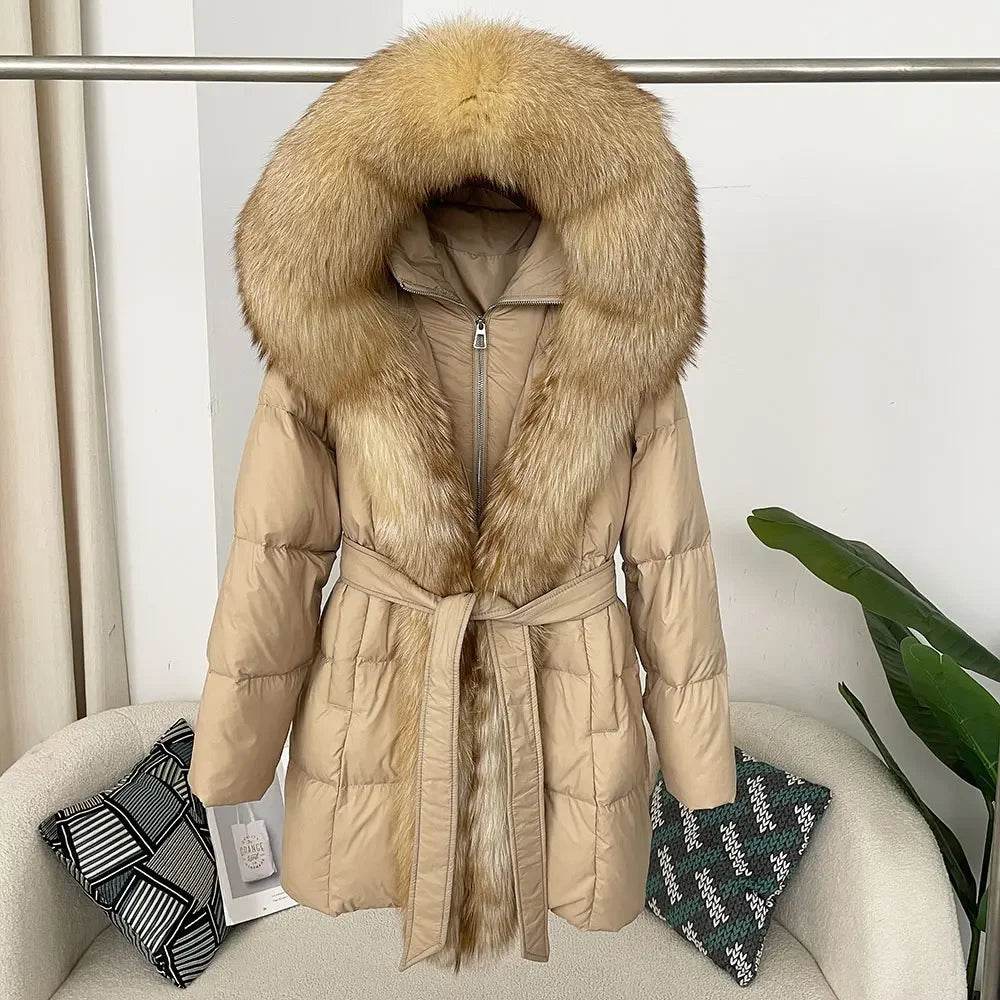 Women's Thick Warm Duck Down Coat - Hooded with Real Fox Fur - Buy Center US