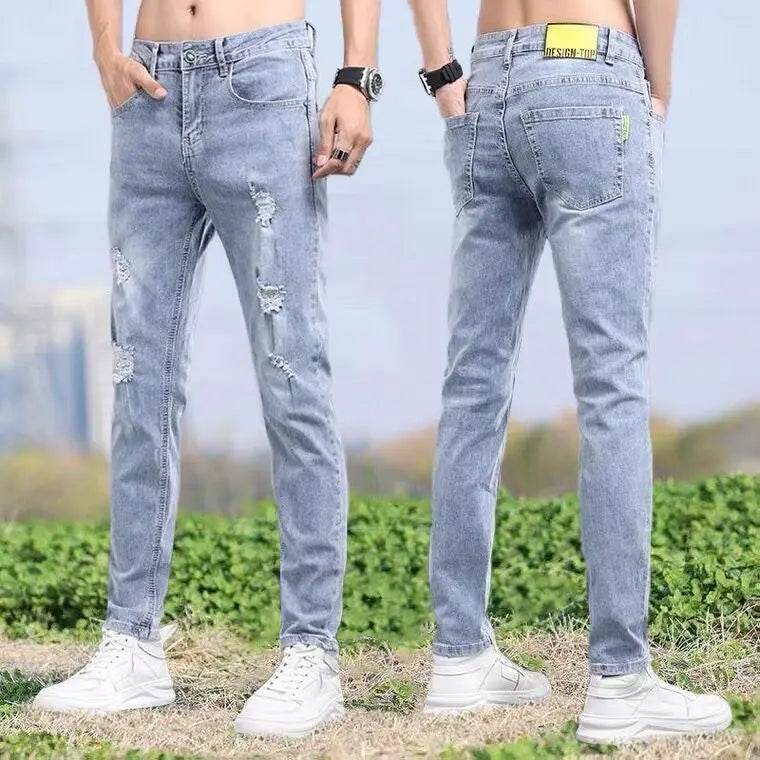 Luxury Men's Blue Jeans - Stylish Slim Fit Casual Denim Pants - Buy Center US