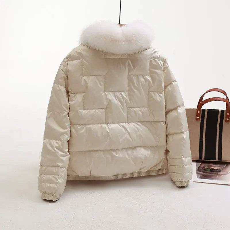 Women's 2023 Winter White Down Coat - Large Collar, Waterproof & Thick - Buy Center US