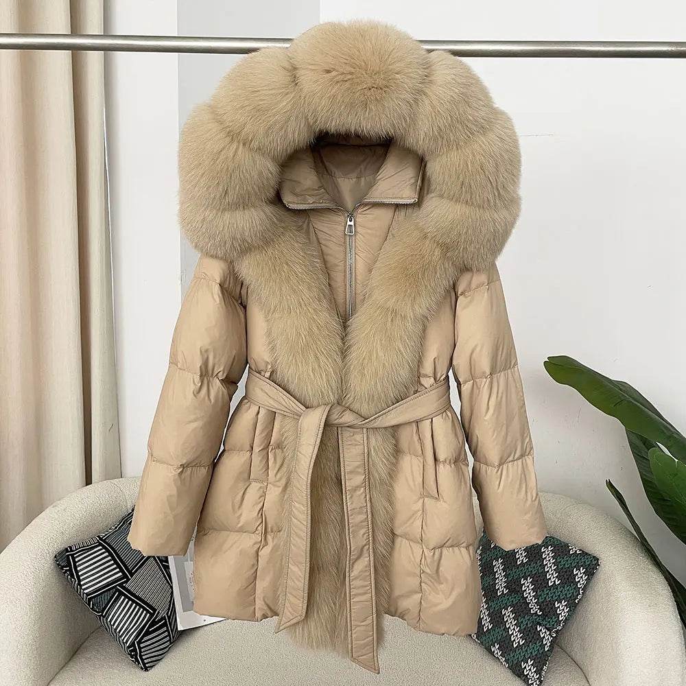 Women's Thick Warm Duck Down Coat - Hooded with Real Fox Fur - Buy Center US