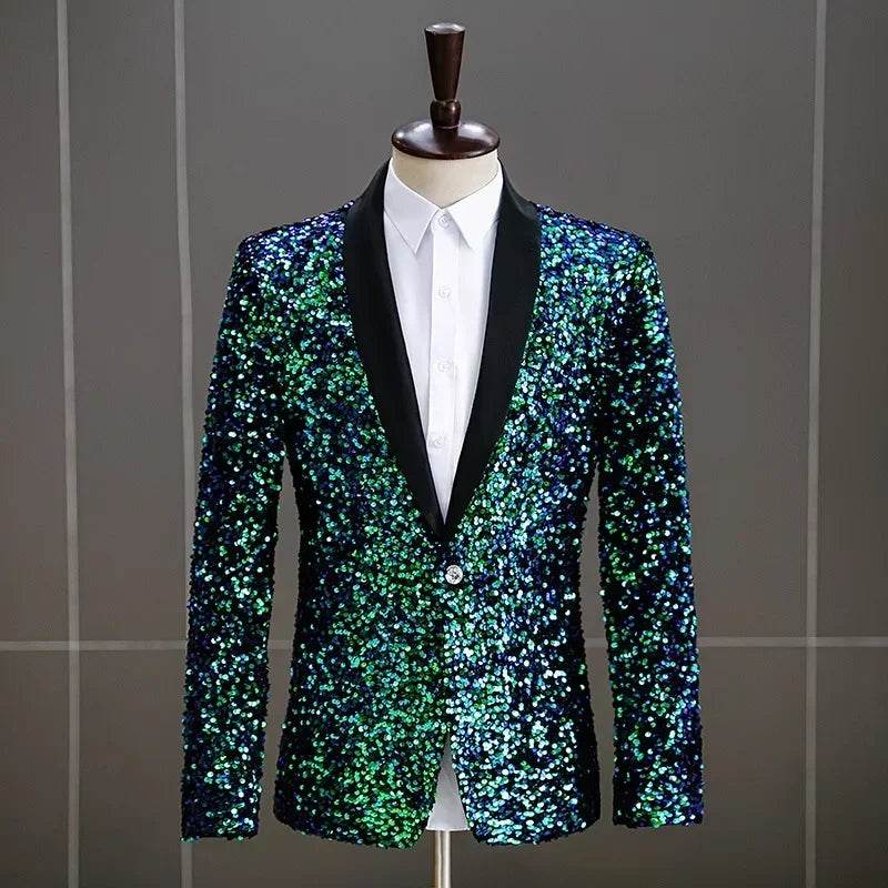2025 Men's Sequins Suit Jacket - White Green Blazer for Weddings & Parties - Buy Center US