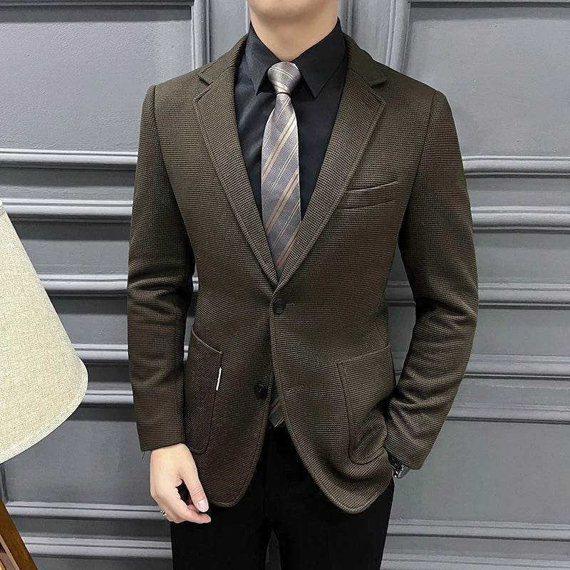 Men's Green Plaid Waffle Blazer - Trendy High-Quality Coat for Casual Style - Buy Center US