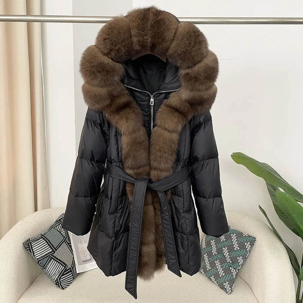 Women's Thick Warm Duck Down Coat - Hooded with Real Fox Fur - Buy Center US