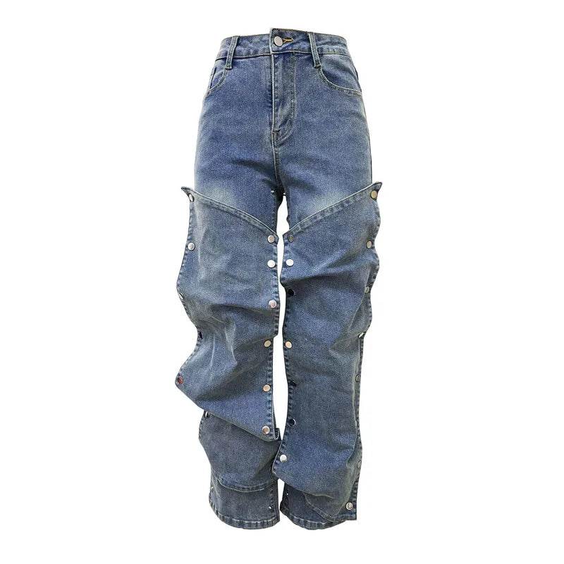 High Street Women’s Wide Leg Denim Pants - Cargo Cutout Style - Buy Center US