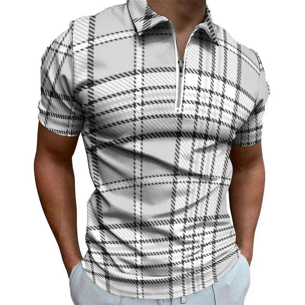 Vintage Black and White Striped Zipper Polo Shirt for Men - Summer Casual Style - Buy Center US