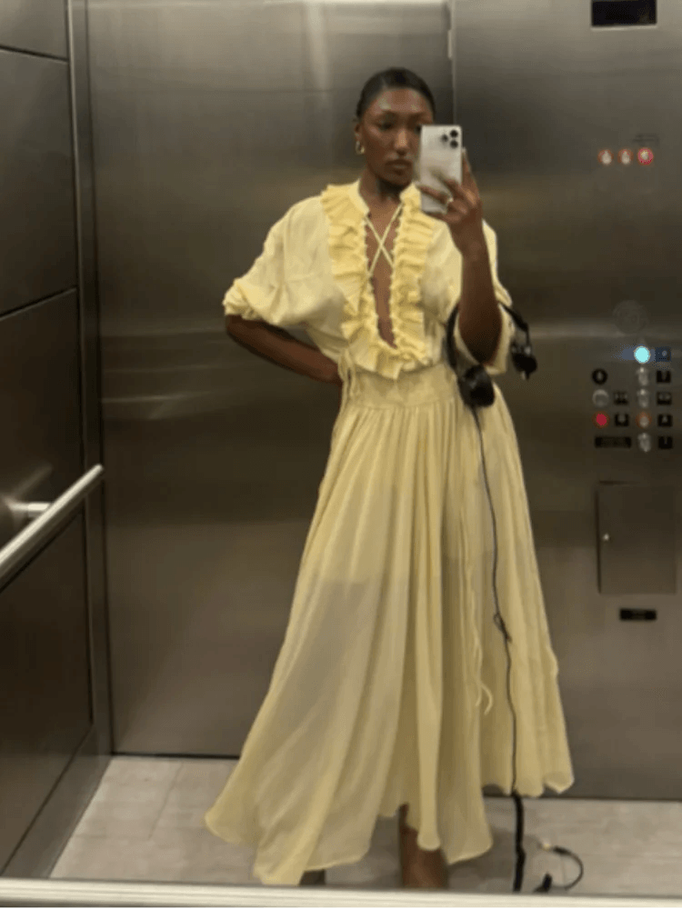 Elegant V-Neck Flounce Dress - Chic Loose Summer Gown for Women - Buy Center US