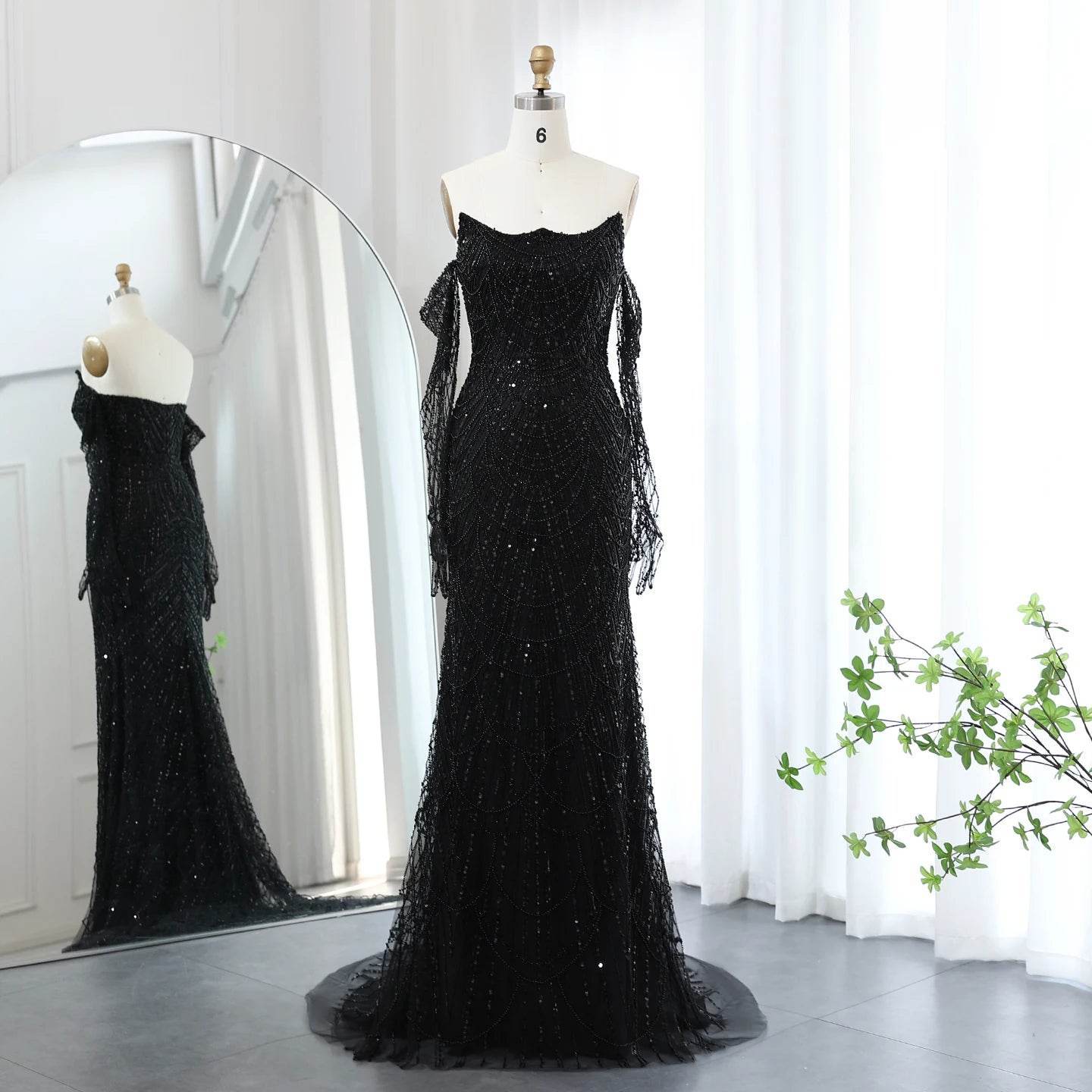 Sharon Said Luxury Mermaid Evening Dress - Green Tulle Gown with Gloves - Buy Center US