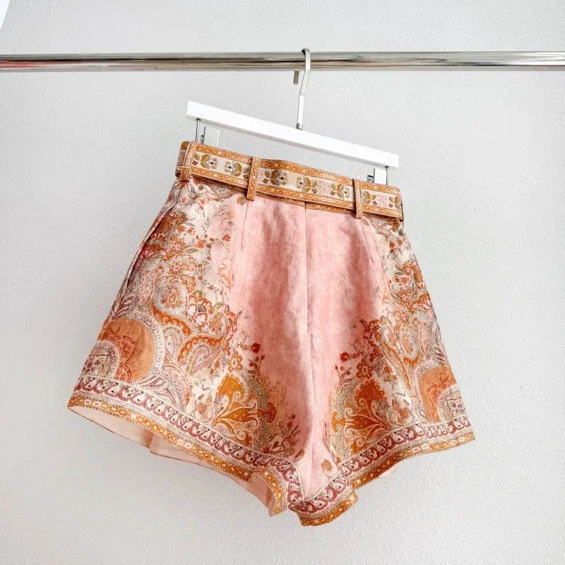 Vintage Floral Print Women’s Beach Set - Blouse & High Waist Shorts - Buy Center US