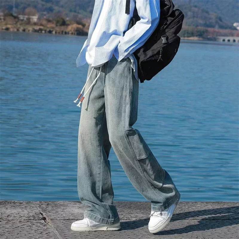 Autumn Distressed Baggy Jeans for Men - Y2K Fashion & Patchwork - Buy Center US