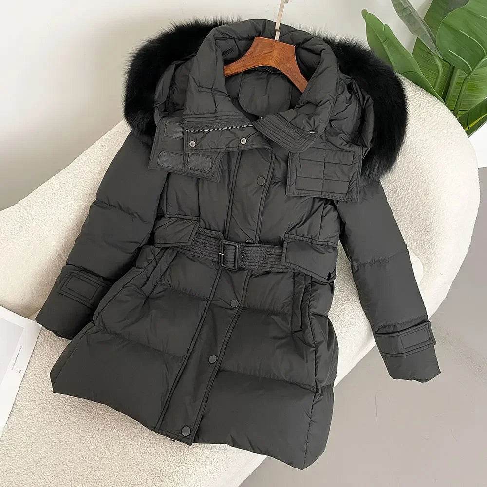 Stylish Hooded Real Fur Coat - Thick Winter Puffer Jacket for Women - Buy Center US