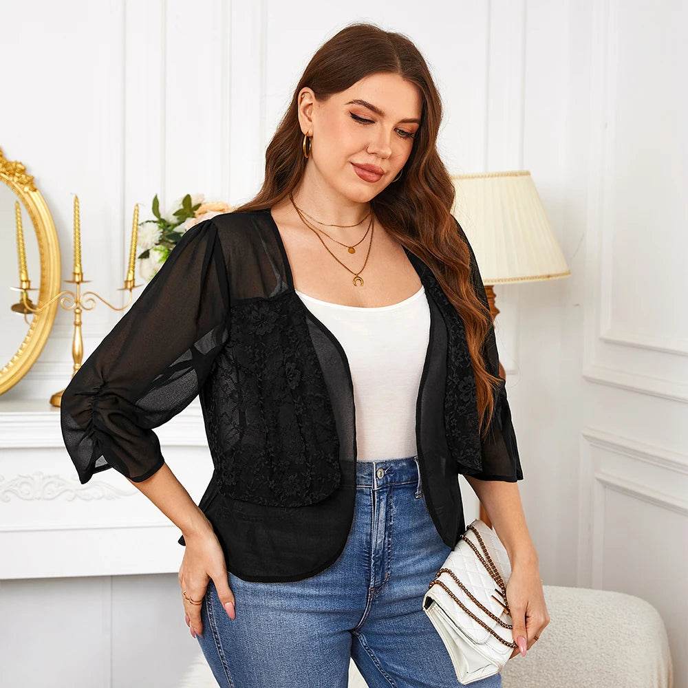 LAPA Plus Size Women's Short-Sleeved Cardigan - Casual Solid Top - Buy Center US