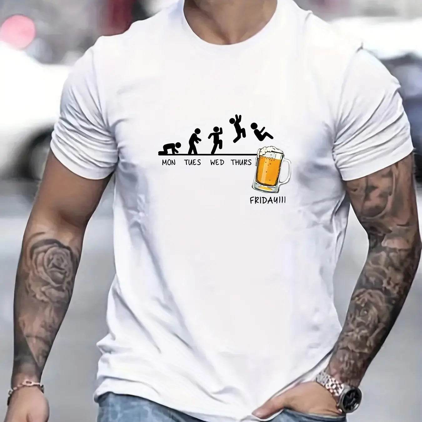 GUILAN Men's Casual Beer Print T-Shirt - 100% Cotton, Short Sleeve - Buy Center US