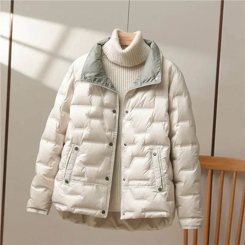Women's Casual White Duck Down Coat - Lightweight Puffer Jacket - Buy Center US