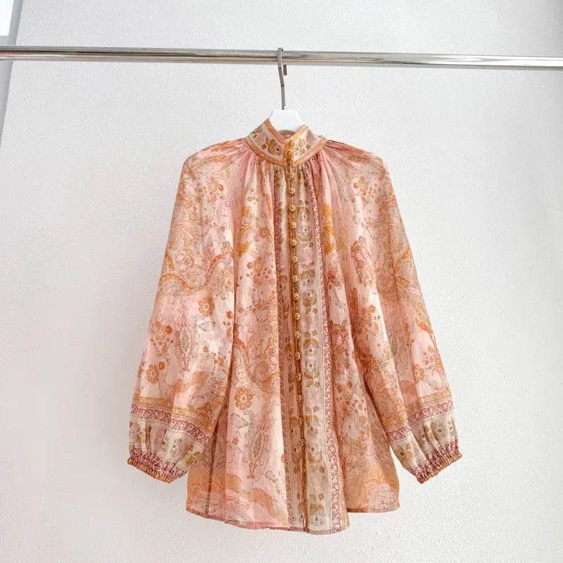 Vintage Floral Print Women’s Beach Set - Blouse & High Waist Shorts - Buy Center US