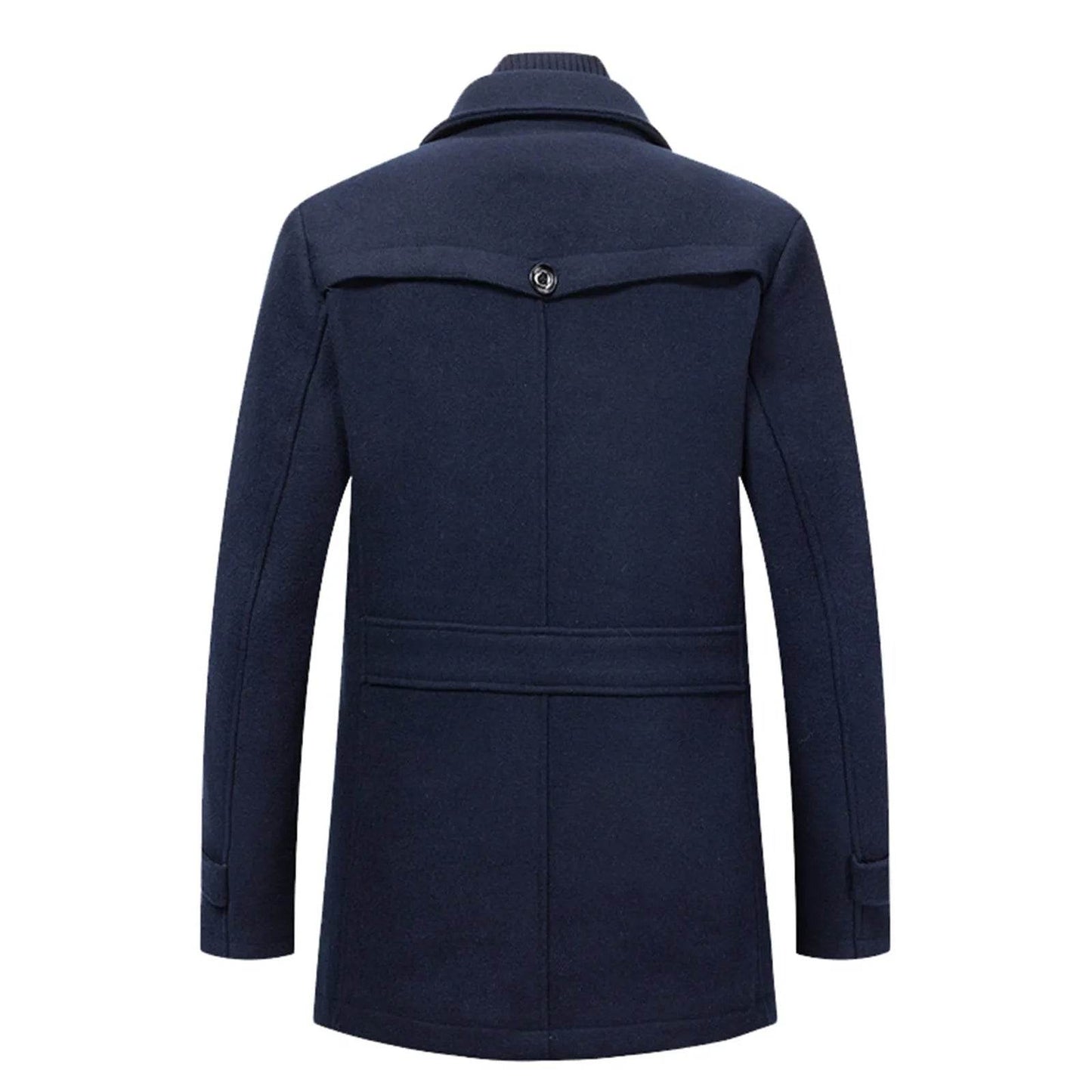 Men's Black Woolen Trench Coat - Casual High Collar Zipper Jacket - Buy Center US