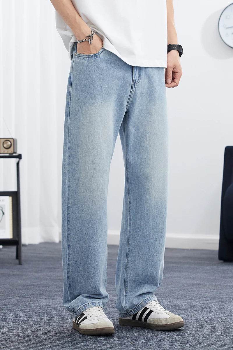 Men's Korean Style Straight Leg Lyocell Jeans - Lightweight & Casual - Buy Center US