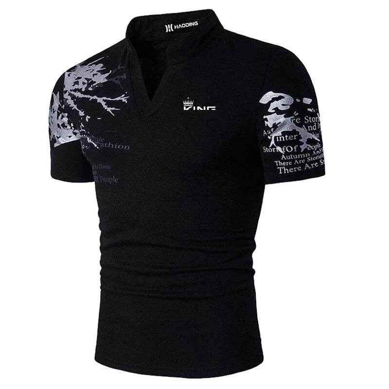 DINGSHITE Men's Short Sleeve Polo Shirt - Graphic Print V-Neck Casual Style - Buy Center US