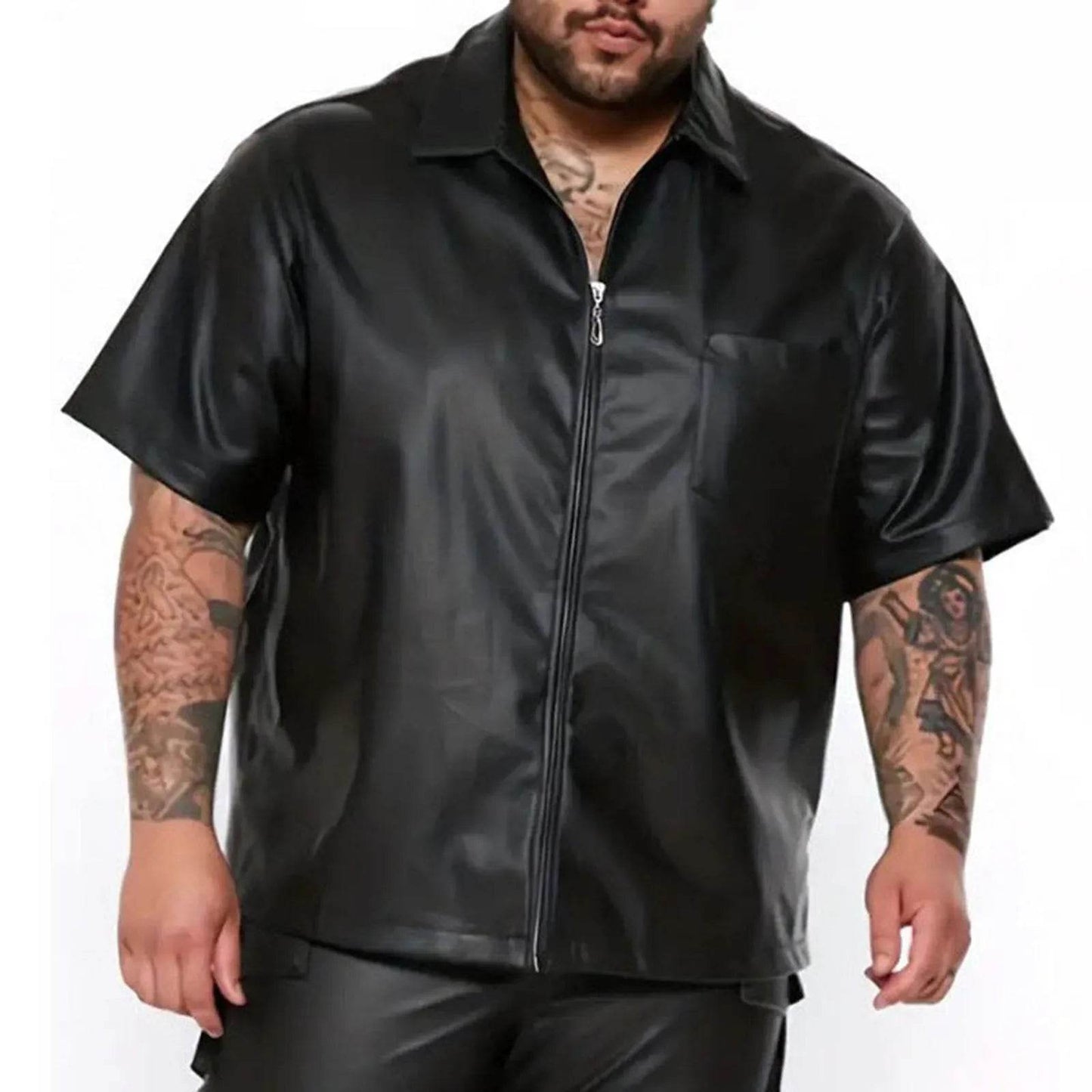 Men's Casual Oversized Leather Jacket - Short Sleeved Fashion Top - Buy Center US
