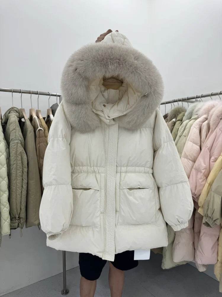 LAJWMPLX Women’s Winter Puffer Coat - Real Raccoon Fur Hood, Waterproof - Buy Center US
