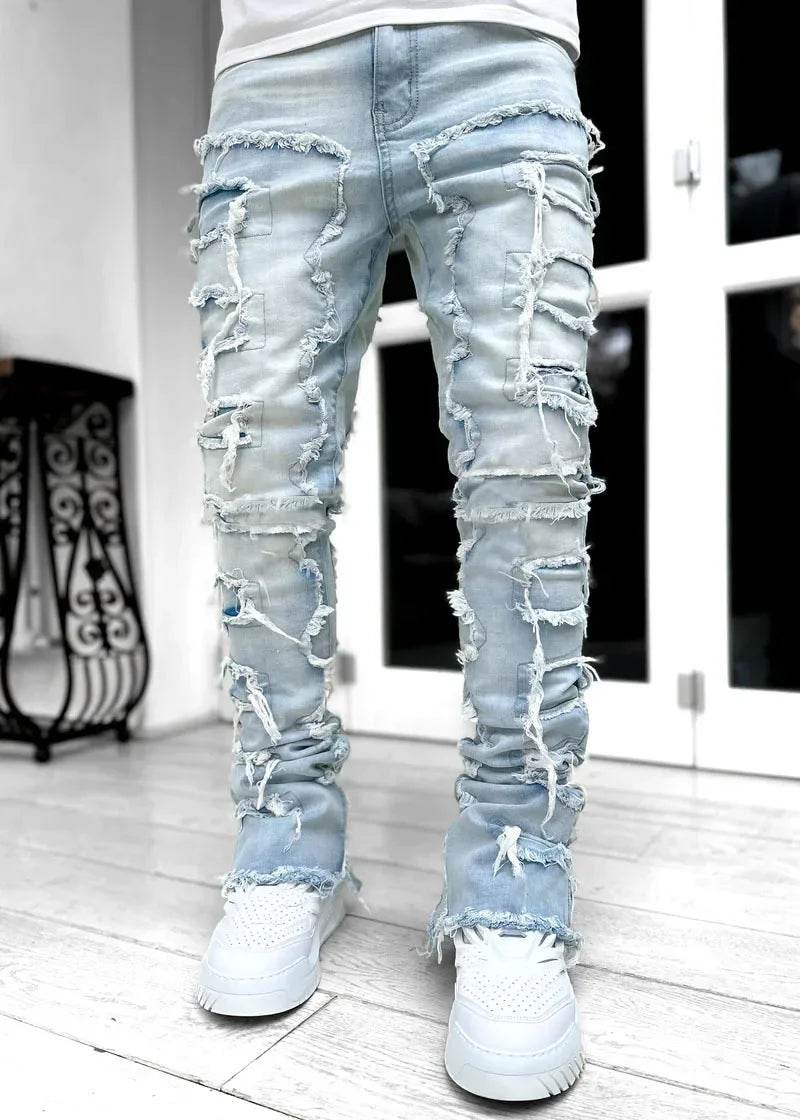 Men's Ripped Slim Fit Jeans - Distressed Denim Pants for Streetwear - Buy Center US