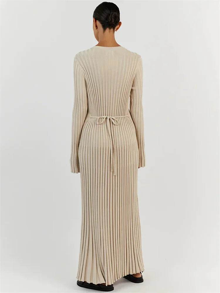 Tossy Women's High Waist Maxi Dress - Autumn Knit A-Line Style - Buy Center US