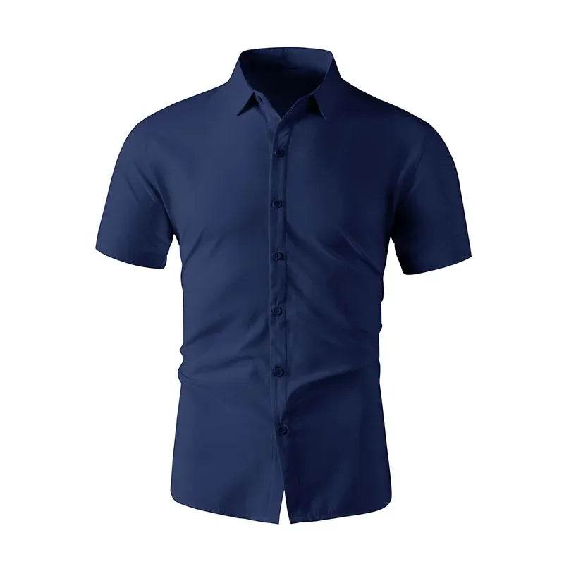 Men's Business Casual Short Sleeve Shirt - Solid Color, No Iron, Summer Ready - Buy Center US