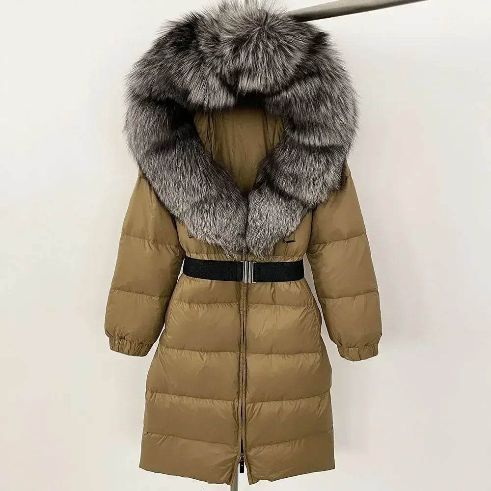 Warm Long Winter Jacket for Women - 90% White Duck Down, Fox Fur Collar - Buy Center US