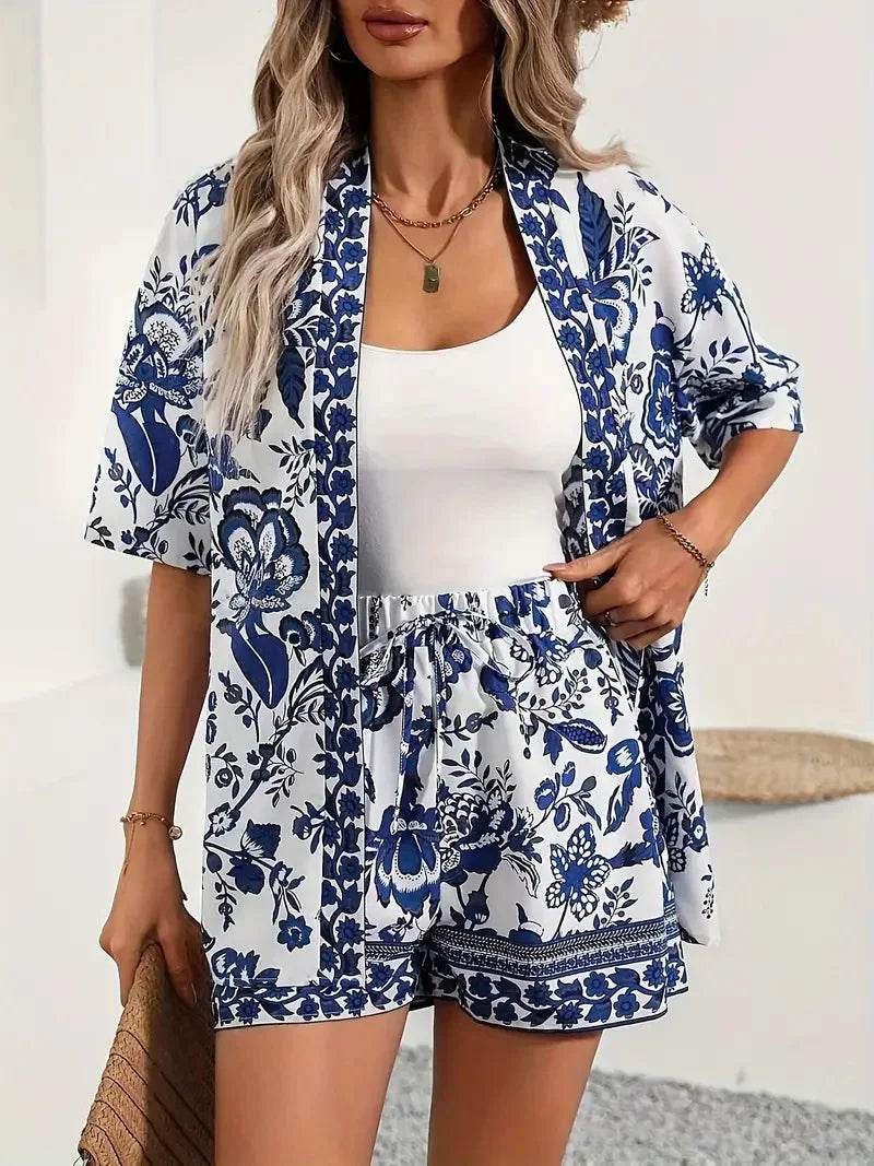 Women's Summer Loose Fit Cardigan and Shorts Two-Piece Set - Buy Center US