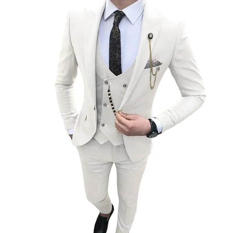 Kromoc Men's Slim Fit 3-Piece Suit - Wedding Tuxedo with Peak Lapel - Buy Center US